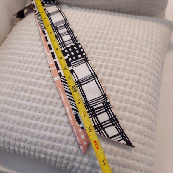 Coach Signature Black and Peach Wild Stripe Silk Skinny Scarf - Picture 13 of 13